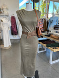 Suede Sleeveless Belted Dress