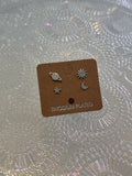 Mini Planet Sun Star Moon Stud Earrings (Silver)