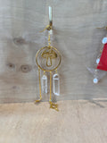 Golden Mushroom Pendant Earrings with Bohemian Quartz Crystals