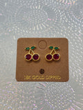 Gold Dipped Cz Cherry Stud Earrings