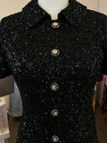Polo Knit Sequin Mini Dress (Black)