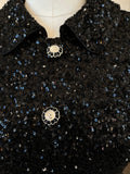 Polo Knit Sequin Mini Dress (Black)