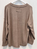 Ribbed Hacci Drop Shoulder Sweater (Brown)