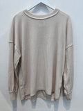 Ribbed Hacci Drop Shoulder Sweater (Sand Beige)