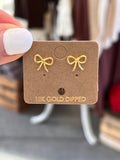 Gold Dipped Wire Ribbon Bow Stud Earrings