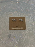 Gold Dipped Mini Ribbon Bow Stud Earrings (Silver)