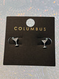 Pave Martini Glass Stud Earrings (Silver)