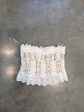 Striped Floral Eyelet Ruffle Lace Tube Crop Top