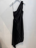 Olympia Asymmetrical Pleated Maxi Dress (Black)
