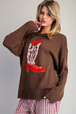Walk The Line Cowboy Boot Sweater (Brown)