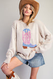 Walk The Line Cowboy Boot Sweater (Sand)