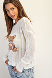 Teddy Bear Open Knit Sweater (Off White)