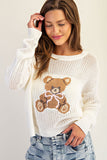 Teddy Bear Open Knit Sweater (Off White)