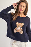Teddy Bear Open Knit Sweater (Navy)