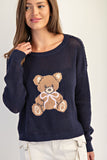 Teddy Bear Open Knit Sweater (Navy)