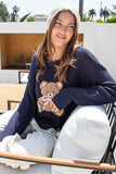 Teddy Bear Open Knit Sweater (Navy)