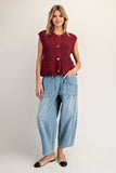Button Down Chunky Knit Vest (Wine)