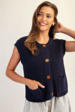 Button Down Chunky Knit Vest (Navy)