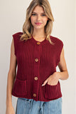 Button Down Chunky Knit Vest (Wine)