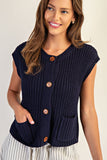 Button Down Chunky Knit Vest (Navy)