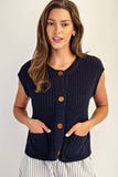 Button Down Chunky Knit Vest (Navy)