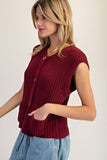 Button Down Chunky Knit Vest (Wine)