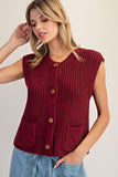 Button Down Chunky Knit Vest (Wine)