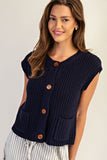 Button Down Chunky Knit Vest (Navy)