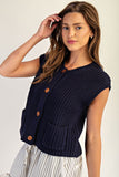 Button Down Chunky Knit Vest (Navy)