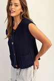 Button Down Chunky Knit Vest (Navy)