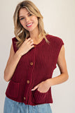 Button Down Chunky Knit Vest (Wine)