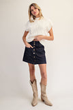 Button Down Mini Denim Skirt