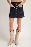 Button Down Mini Denim Skirt