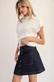 Button Down Mini Denim Skirt