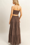 Elsie Smocked Strapless Top And Skirt Set (Brown)