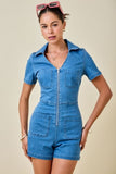 Bridget Collared Stretch Denim Romper
