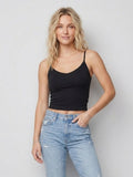 Techno Cupro Dbl Layered Spaghetti Strap Crop Top (Black)