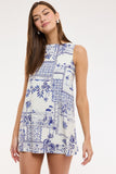 Deep Blue Vintage Palm Mini Dress