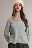 Striped Rolled Edge Button Front Cardigan