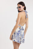 Deep Blue Vintage Palm Mini Dress