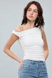 Asymmetrical One Shoulder Neck Top (White)
