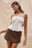 Striped Floral Eyelet Ruffle Lace Tube Crop Top