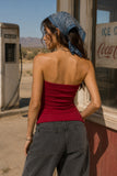 Double Layer Asymmetrical Hem Bandeau Top (Cherry Red)