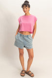 Crew Neck Boxy Cropped Top (Fuchsia)