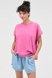 Capped Sleeve Mineral Wash T-shirt (Fuchsia)