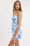 Blue Floral Wide Strap Mini Dress
