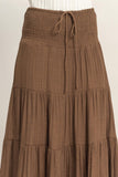 Drawstring Tiered Skirt (Chocolate)