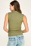 Soft Stretch Mock Neck Sleeveless Top (Olive)