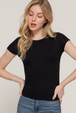 Ribbed Crew Neck Fitted Top (Black)