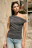Draped One Shoulder Top (Charcoal)